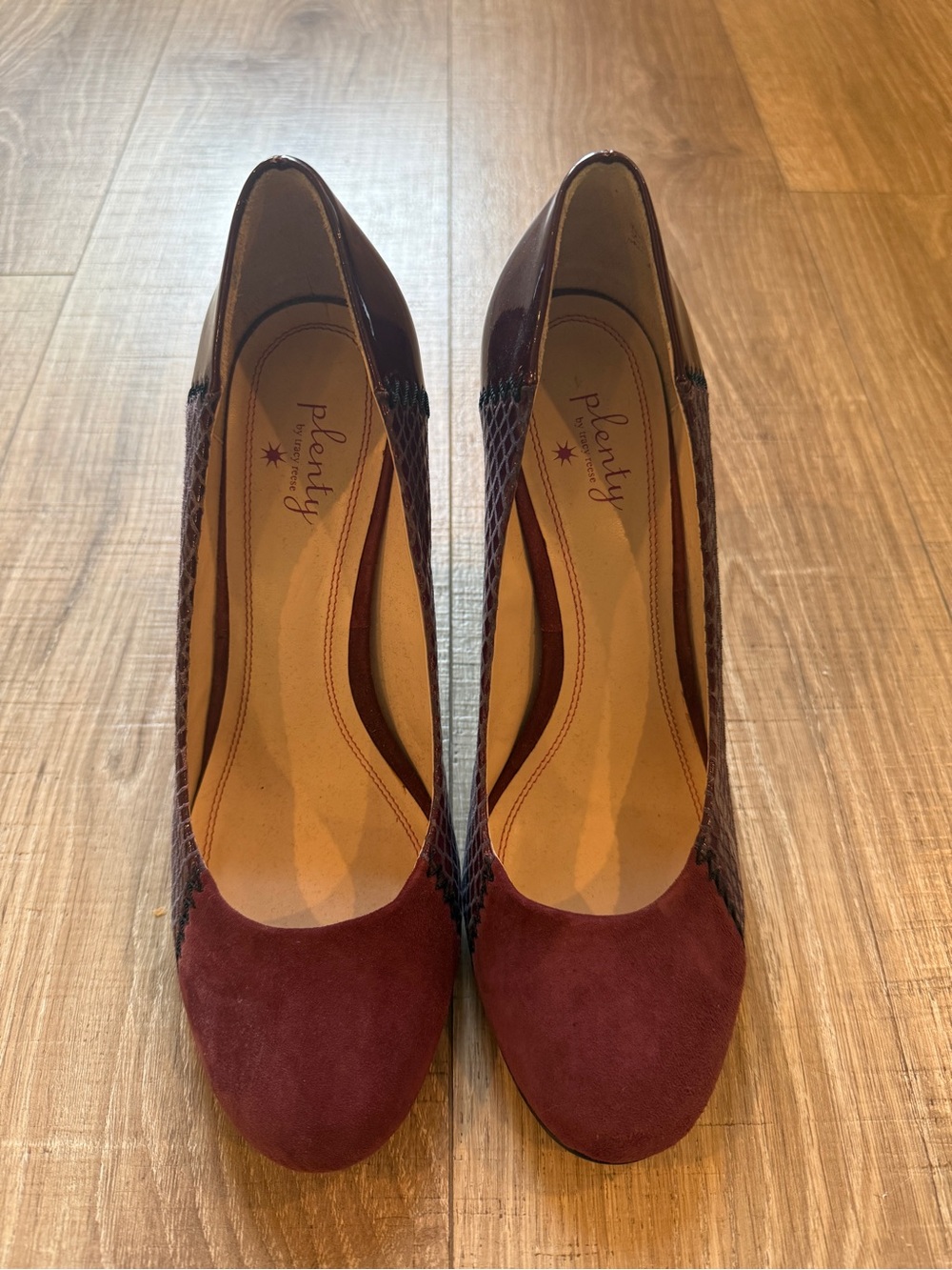 Plenty by Tracy Reese Burgundy Suede & Patent Snake-Texture Pump